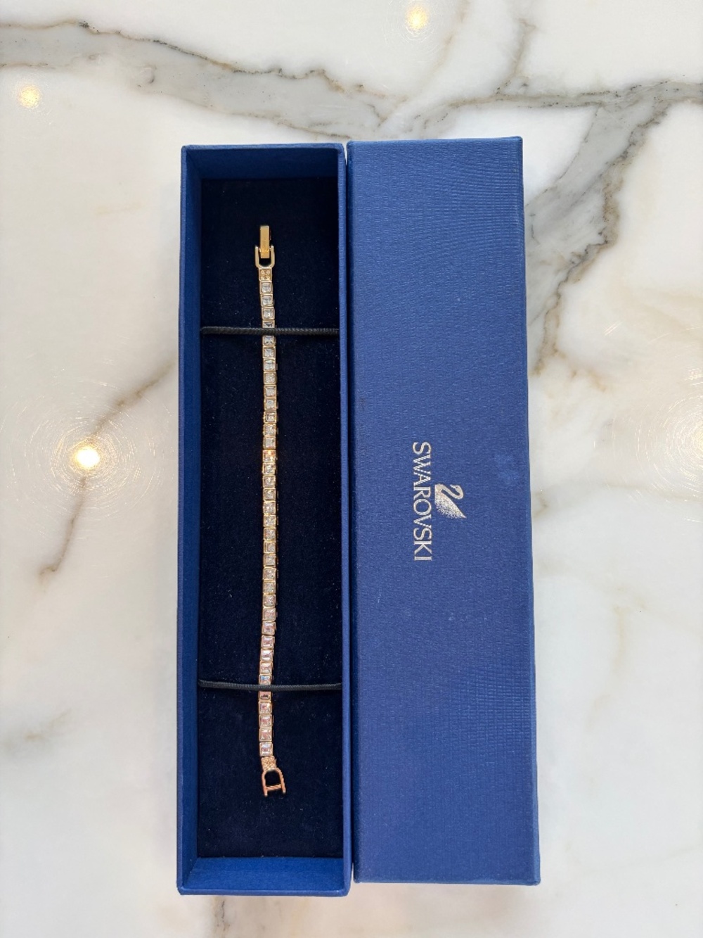 Swarovski Square Tennis Bracelet Gold Tone 5040051 With Box